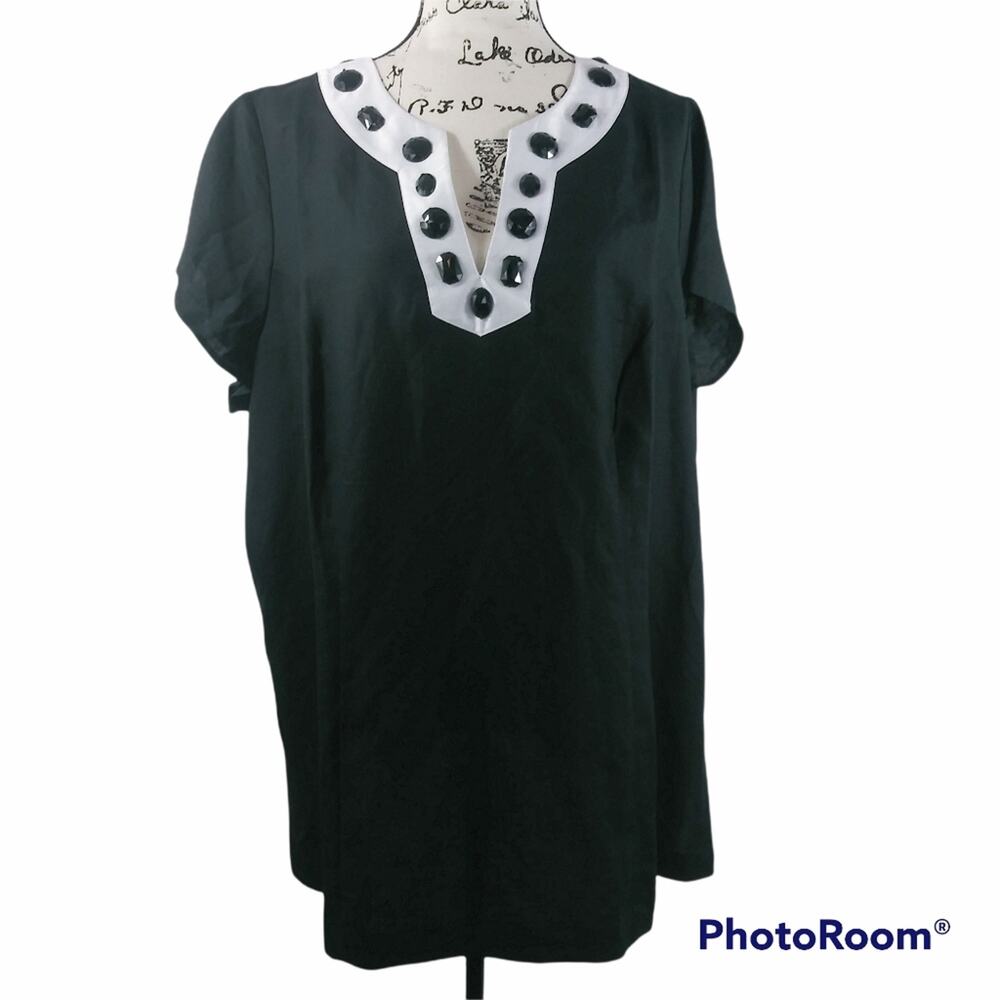 Link Black /White Blouse Black Gem Artsy Art To Wear Size 22/24